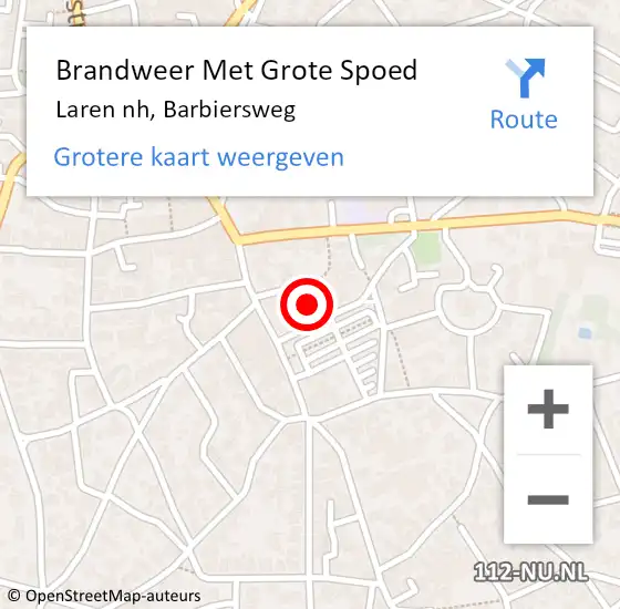 Locatie op kaart van de 112 melding: Brandweer Met Grote Spoed Naar Laren nh, Barbiersweg op 20 september 2016 15:57