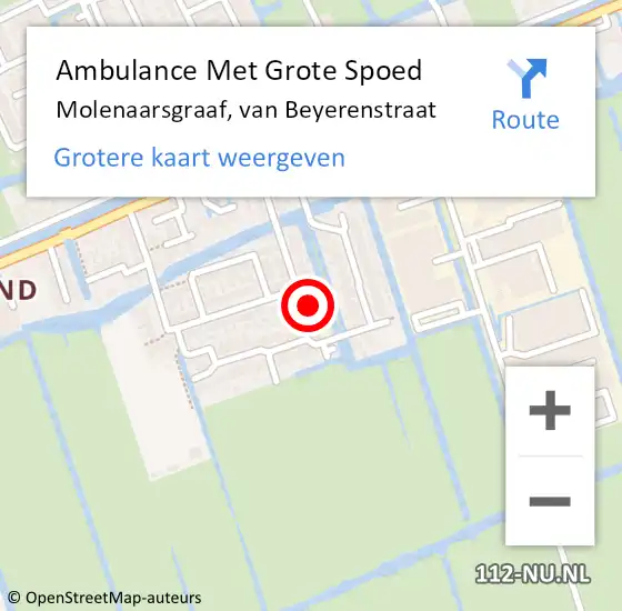 Locatie op kaart van de 112 melding: Ambulance Met Grote Spoed Naar Molenaarsgraaf, van Beyerenstraat op 20 september 2016 16:02