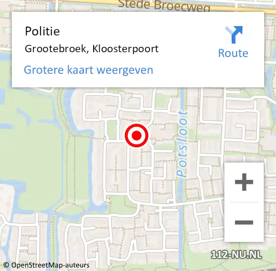 Locatie op kaart van de 112 melding: Politie Grootebroek, Kloosterpoort op 20 september 2016 16:19