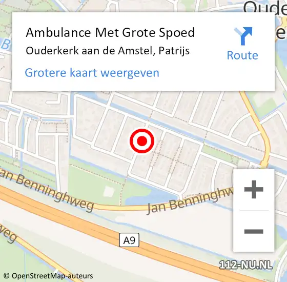 Locatie op kaart van de 112 melding: Ambulance Met Grote Spoed Naar Ouderkerk aan de Amstel, Patrijs op 20 september 2016 16:27