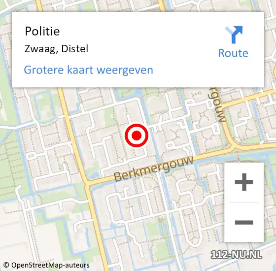 Locatie op kaart van de 112 melding: Politie Zwaag, Distel op 20 september 2016 17:38