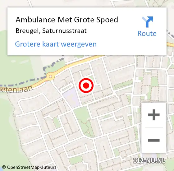 Locatie op kaart van de 112 melding: Ambulance Met Grote Spoed Naar Breugel, Saturnusstraat op 20 september 2016 17:52