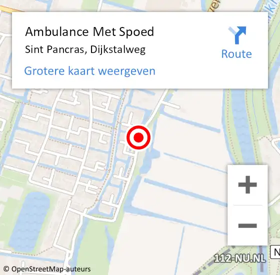 Locatie op kaart van de 112 melding: Ambulance Met Spoed Naar Sint Pancras, Dijkstalweg op 20 september 2016 18:57
