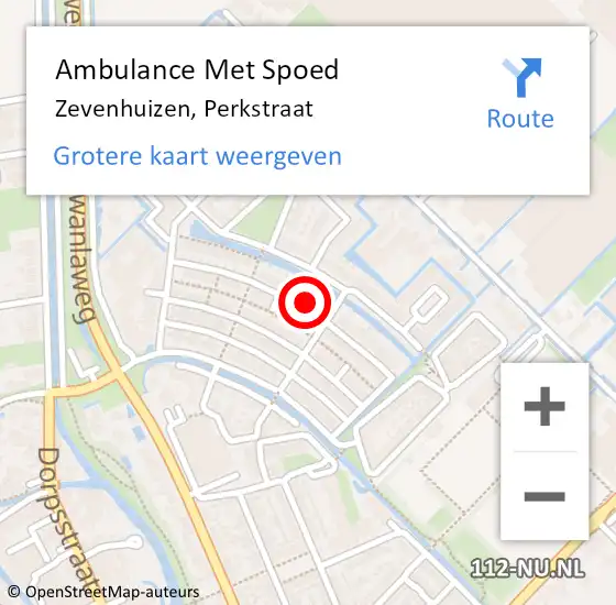 Locatie op kaart van de 112 melding: Ambulance Met Spoed Naar Zevenhuizen, Perkstraat op 20 september 2016 19:07