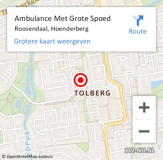 Locatie op kaart van de 112 melding: Ambulance Met Grote Spoed Naar Roosendaal, Hoenderberg op 20 september 2016 21:19