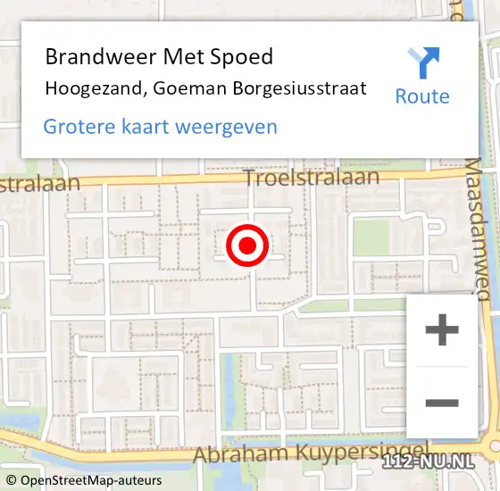 Locatie op kaart van de 112 melding: Brandweer Met Spoed Naar Hoogezand, Goeman Borgesiusstraat op 20 september 2016 21:33