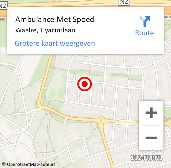 Locatie op kaart van de 112 melding: Ambulance Met Spoed Naar Waalre, Hyacintlaan op 20 september 2016 21:59