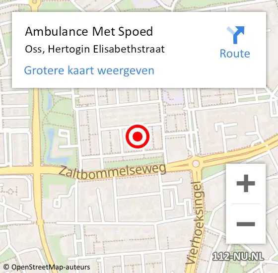 Locatie op kaart van de 112 melding: Ambulance Met Spoed Naar Oss, Hertogin Elisabethstraat op 20 september 2016 22:04