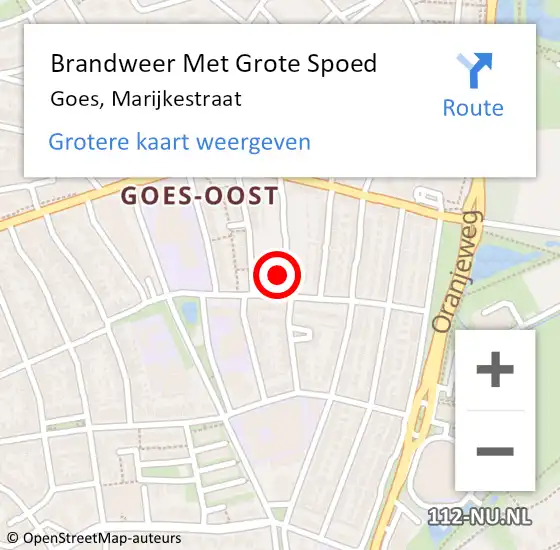 Locatie op kaart van de 112 melding: Brandweer Met Grote Spoed Naar Goes, Marijkestraat op 20 september 2016 22:35