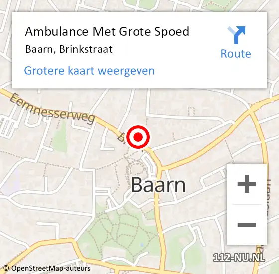 Locatie op kaart van de 112 melding: Ambulance Met Grote Spoed Naar Baarn, Brinkstraat op 20 september 2016 22:36