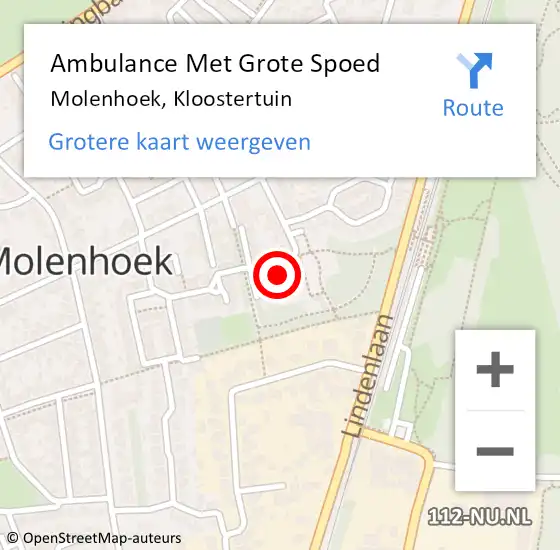 Locatie op kaart van de 112 melding: Ambulance Met Grote Spoed Naar Molenhoek, Kloostertuin op 21 september 2016 02:12