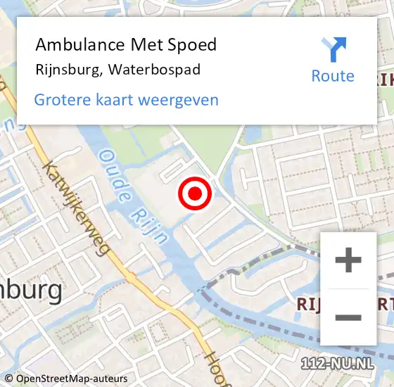 Locatie op kaart van de 112 melding: Ambulance Met Spoed Naar Rijnsburg, Waterbospad op 21 september 2016 02:46