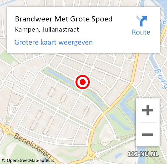 Locatie op kaart van de 112 melding: Brandweer Met Grote Spoed Naar Kampen, Julianastraat op 21 september 2016 03:22