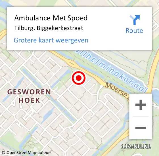 Locatie op kaart van de 112 melding: Ambulance Met Spoed Naar Tilburg, Biggekerkestraat op 21 september 2016 06:11
