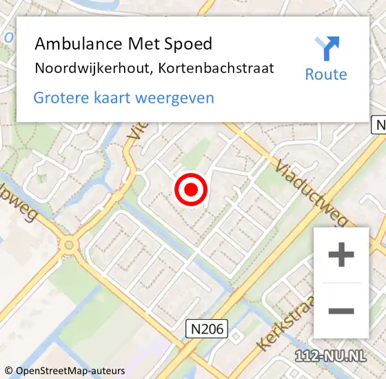 Locatie op kaart van de 112 melding: Ambulance Met Spoed Naar Noordwijkerhout, Kortenbachstraat op 21 september 2016 08:09
