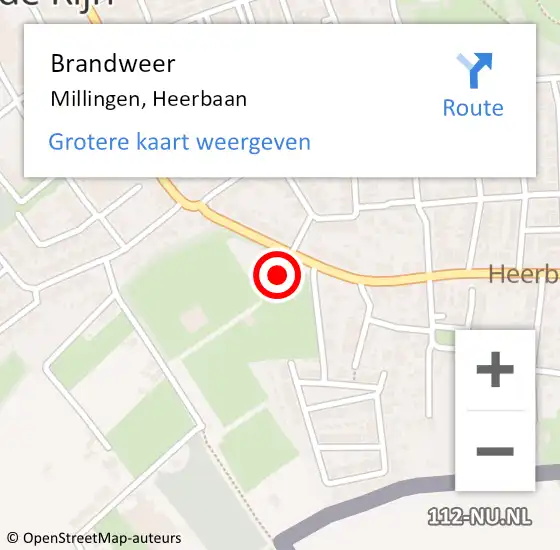 Locatie op kaart van de 112 melding: Brandweer Millingen, Heerbaan op 21 september 2016 08:16