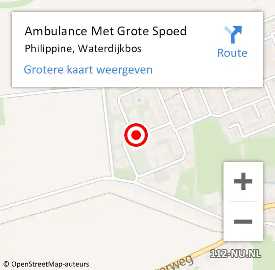 Locatie op kaart van de 112 melding: Ambulance Met Grote Spoed Naar Philippine, Waterdijkbos op 21 september 2016 08:17