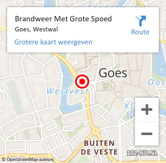 Locatie op kaart van de 112 melding: Brandweer Met Grote Spoed Naar Goes, Westwal op 21 september 2016 08:40