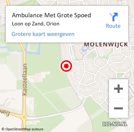 Locatie op kaart van de 112 melding: Ambulance Met Grote Spoed Naar Loon op Zand, Orion op 21 september 2016 09:36