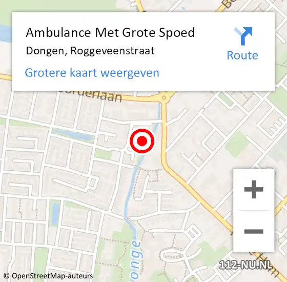 Locatie op kaart van de 112 melding: Ambulance Met Grote Spoed Naar Dongen, Roggeveenstraat op 21 september 2016 09:41