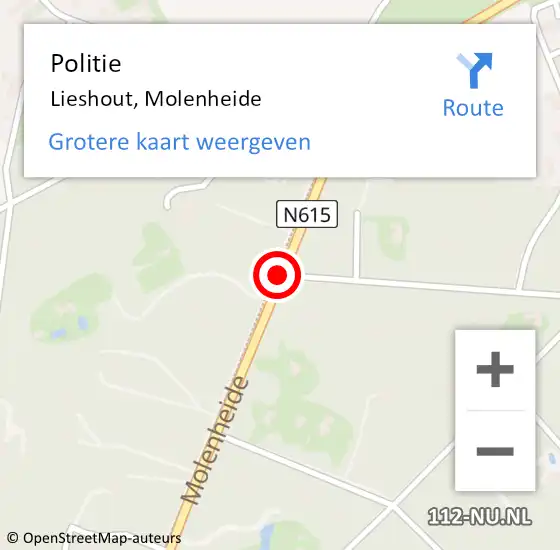 Locatie op kaart van de 112 melding: Politie Lieshout, Molenheide op 21 september 2016 11:25