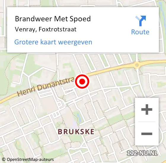 Locatie op kaart van de 112 melding: Brandweer Met Spoed Naar Venray, Foxtrotstraat op 21 september 2016 12:36