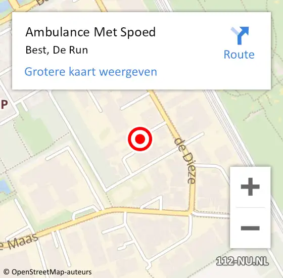 Locatie op kaart van de 112 melding: Ambulance Met Spoed Naar Best, De Run op 21 september 2016 12:39