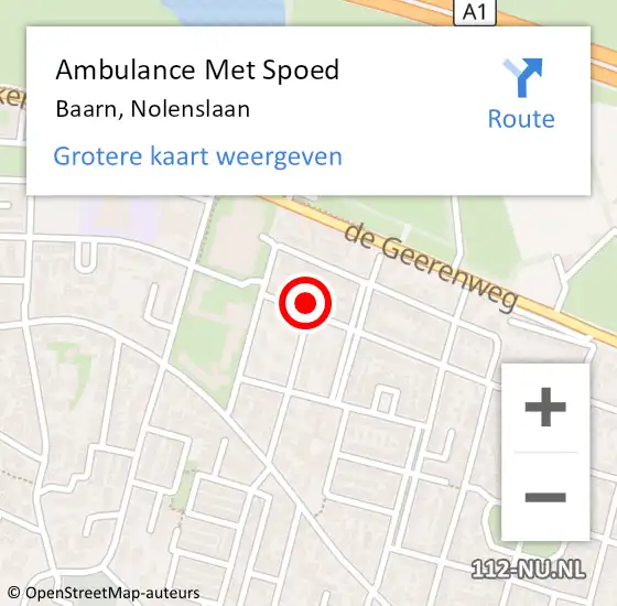 Locatie op kaart van de 112 melding: Ambulance Met Spoed Naar Baarn, Nolenslaan op 21 september 2016 13:33