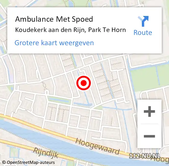 Locatie op kaart van de 112 melding: Ambulance Met Spoed Naar Koudekerk aan den Rijn, Park Te Horn op 21 september 2016 13:37