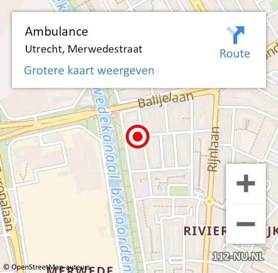 Locatie op kaart van de 112 melding: Ambulance Utrecht, Merwedestraat op 21 september 2016 13:46