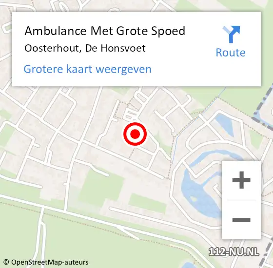 Locatie op kaart van de 112 melding: Ambulance Met Grote Spoed Naar Oosterhout, De Honsvoet op 21 september 2016 14:02