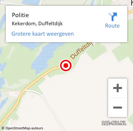 Locatie op kaart van de 112 melding: Politie Kekerdom, Duffeltdijk op 21 september 2016 14:29