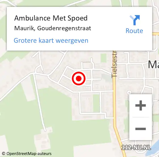 Locatie op kaart van de 112 melding: Ambulance Met Spoed Naar Maurik, Goudenregenstraat op 21 september 2016 14:44