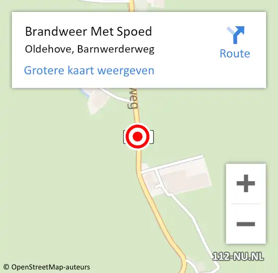 Locatie op kaart van de 112 melding: Brandweer Met Spoed Naar Oldehove, Barnwerderweg op 21 september 2016 14:53