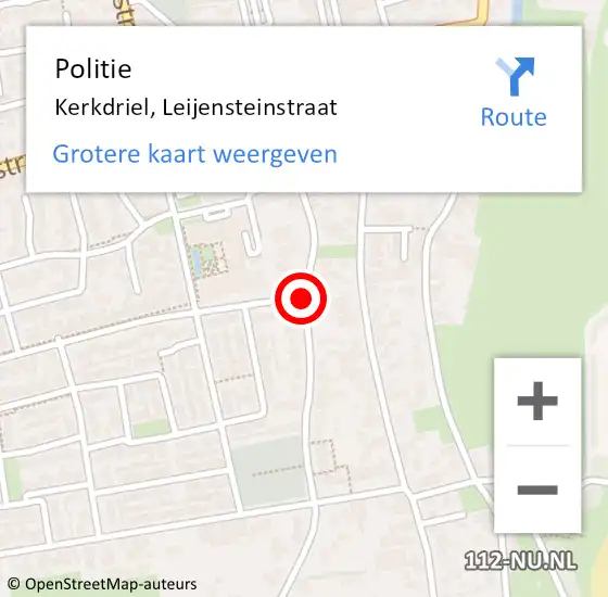 Locatie op kaart van de 112 melding: Politie Kerkdriel, Leijensteinstraat op 21 september 2016 14:54