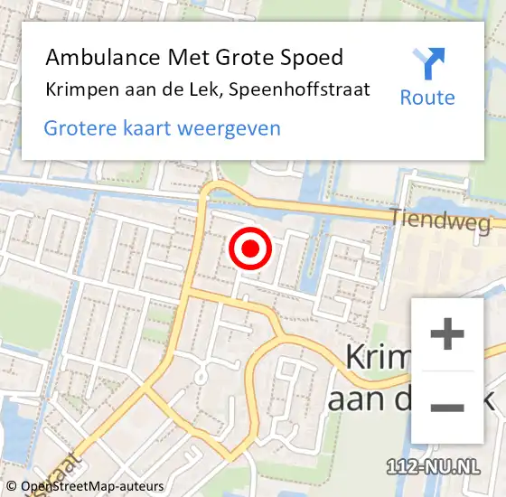 Locatie op kaart van de 112 melding: Ambulance Met Grote Spoed Naar Krimpen aan de Lek, Speenhoffstraat op 21 september 2016 15:22