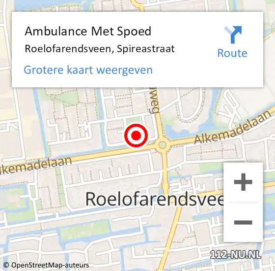 Locatie op kaart van de 112 melding: Ambulance Met Spoed Naar Roelofarendsveen, Spireastraat op 21 september 2016 17:01