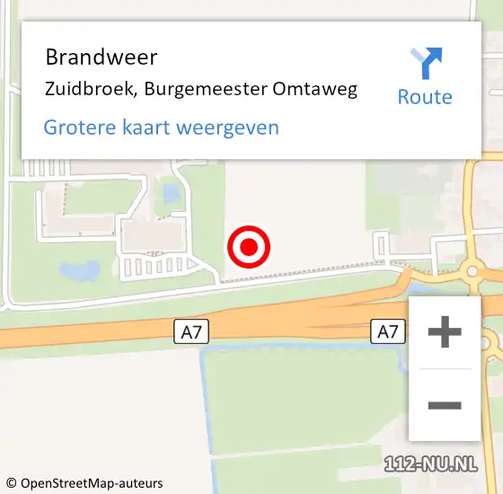 Locatie op kaart van de 112 melding: Brandweer Zuidbroek, Burgemeester Omtaweg op 21 september 2016 17:01