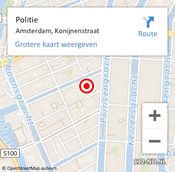 Locatie op kaart van de 112 melding: Politie Amsterdam, Konijnenstraat op 21 september 2016 18:29