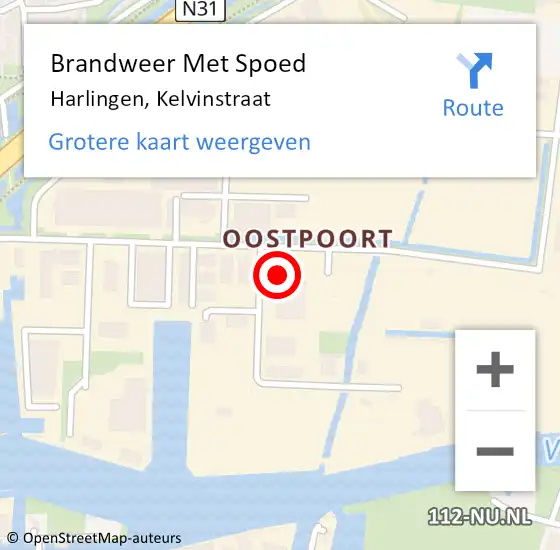 Locatie op kaart van de 112 melding: Brandweer Met Spoed Naar Harlingen, Kelvinstraat op 21 september 2016 18:35