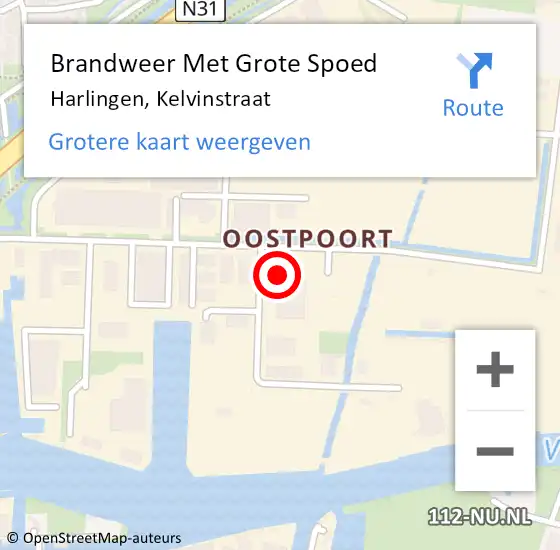 Locatie op kaart van de 112 melding: Brandweer Met Grote Spoed Naar Harlingen, Kelvinstraat op 21 september 2016 18:42