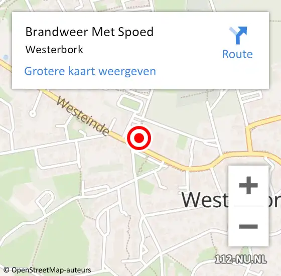 Locatie op kaart van de 112 melding: Brandweer Met Spoed Naar Westerbork, Van Weezelplein op 21 september 2016 18:50