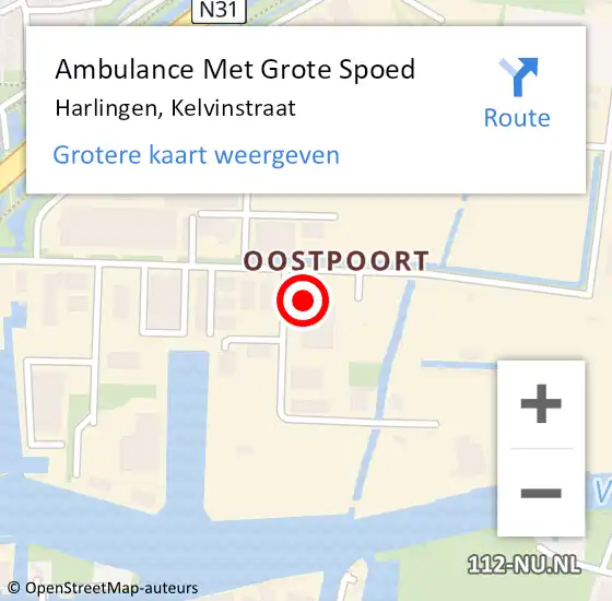 Locatie op kaart van de 112 melding: Ambulance Met Grote Spoed Naar Harlingen, Kelvinstraat op 21 september 2016 18:53