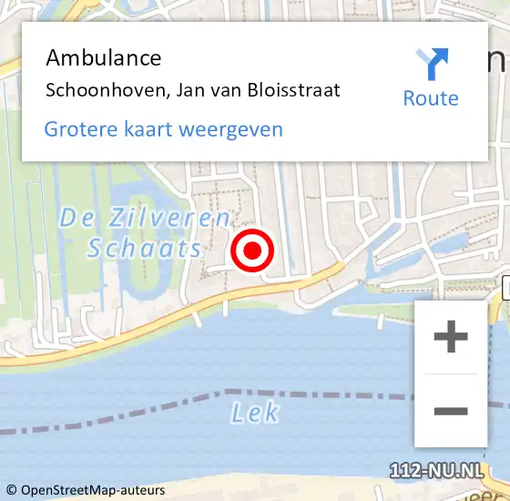 Locatie op kaart van de 112 melding: Ambulance Schoonhoven, Jan van Bloisstraat op 21 september 2016 20:11