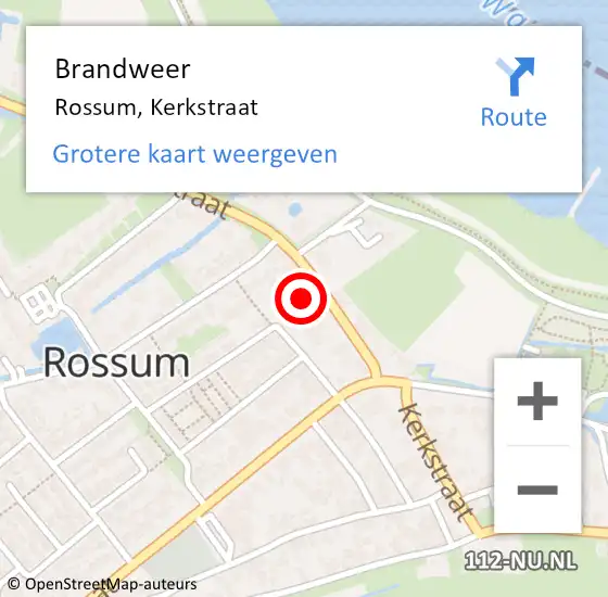 Locatie op kaart van de 112 melding: Brandweer Rossum, Kerkstraat op 21 september 2016 20:15