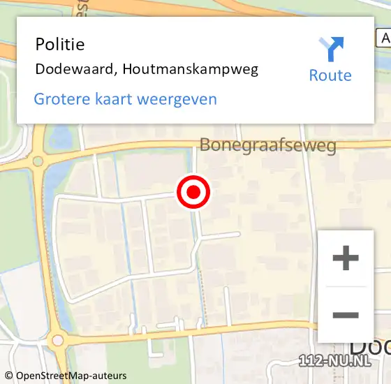 Locatie op kaart van de 112 melding: Politie Dodewaard, Houtmanskampweg op 21 september 2016 20:15