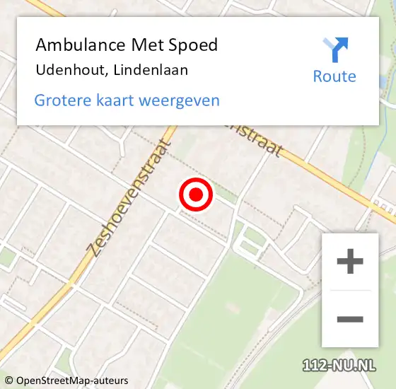 Locatie op kaart van de 112 melding: Ambulance Met Spoed Naar Udenhout, Lindenlaan op 21 september 2016 21:59