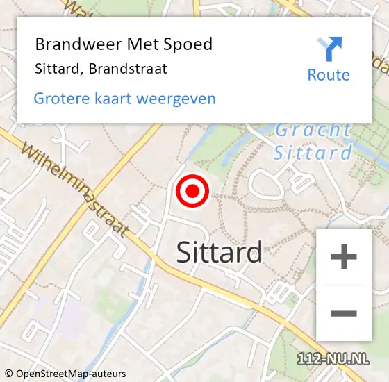 Locatie op kaart van de 112 melding: Brandweer Met Spoed Naar Sittard, Brandstraat op 21 september 2016 22:00