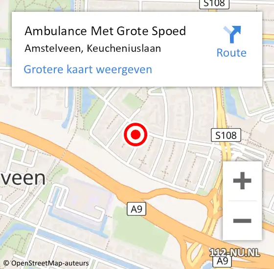 Locatie op kaart van de 112 melding: Ambulance Met Grote Spoed Naar Amstelveen, Keucheniuslaan op 21 september 2016 22:27