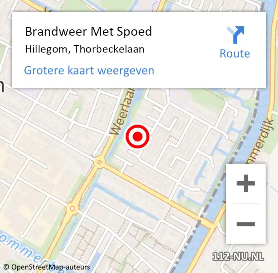 Locatie op kaart van de 112 melding: Brandweer Met Spoed Naar Hillegom, Thorbeckelaan op 22 september 2016 01:54